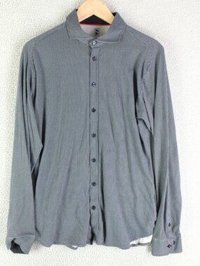 Desoto Shirt Mens Large Black White Geometric Button Up Long Sleeve Fitted
